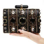 Women Top Grade Big Size Acrylic Gemstone Rectangle Evening Bag - Image 3
