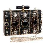 Women Top Grade Big Size Acrylic Gemstone Rectangle Evening Bag - Image 4