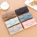 Vintage Lichi Grain Long Wallet With Buckle Design For Women - Image 3