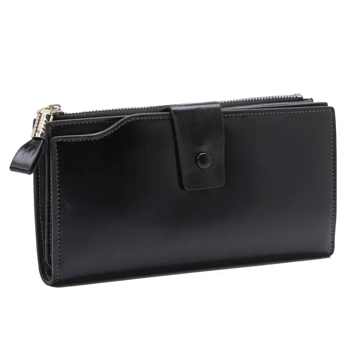 327GL194_120585.webp Women Simple Solid Color Antimagnetic Zipper Leather Purse - Image 1