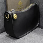 Women Fashion Solid Color Zipper Metal Decorative Genuine Leather Bag - Image 4