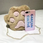 Women Cute Plush Metal Chain Zipper Crossbody Bag - Image 6