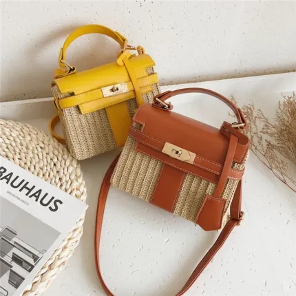 Women Fashion Color Blocking Metal Decorative Crossbody Bag