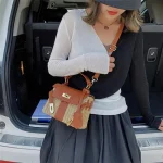 Women Fashion Color Blocking Metal Decorative Crossbody Bag - Image 8