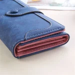 Women Retro Solid Color Geometric Suture Tirfold Purse - Image 3