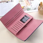 Women Retro Solid Color Geometric Suture Tirfold Purse - Image 6