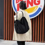 Women Solid Color Large Capacity Canvas Shopping Bag - Image 3