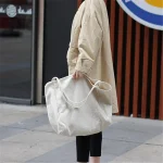 Women Solid Color Large Capacity Canvas Shopping Bag - Image 4