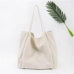 Women Solid Color Large Capacity Canvas Shopping Bag - Image 5