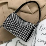 Women Fashion Rhinestone Metal Chain Square Evening Bag - Image 2