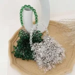 Women Fashion Acrylic Beaded Handle Evening Bag