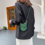 Women Fashion Acrylic Beaded Handle Evening Bag - Image 4