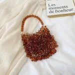 Women Fashion Acrylic Beaded Handle Evening Bag - Image 7