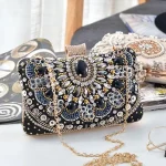 Women Fashion Acrylic Rhinestone Lock Clasp Evening Bag