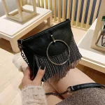 Women Fashion Chain Tassel Square PU Bag