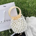 Women Simple Drawstring Rope Woven Handle Bag