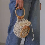 Women Simple Drawstring Rope Woven Handle Bag - Image 4