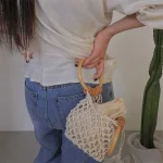 Women Simple Drawstring Rope Woven Handle Bag - Image 5