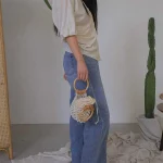 Women Simple Drawstring Rope Woven Handle Bag - Image 6