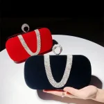 Women Chic Rhinestone Inlay Solid Color Clutch Square Evening Bag
