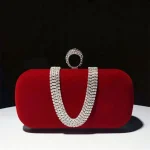 Women Chic Rhinestone Inlay Solid Color Clutch Square Evening Bag - Image 2