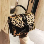 Women Chic Zipper Design Chain Design Leopard Pattern Square Crossbody Handle Bag - Image 2