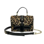 Women Chic Zipper Design Chain Design Leopard Pattern Square Crossbody Handle Bag - Image 4