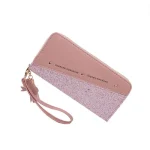 Zipper Stitching Contrast Color Tassel Rivet Purse