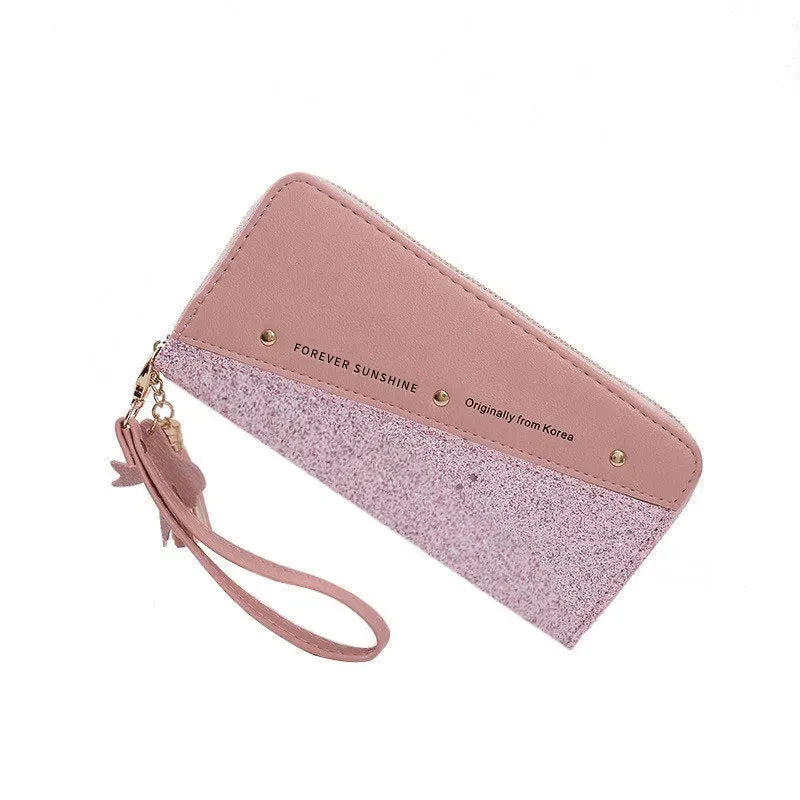 3391F181_121186.webp Zipper Stitching Contrast Color Tassel Rivet Purse - Image 1