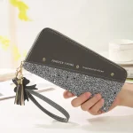Zipper Stitching Contrast Color Tassel Rivet Purse - Image 3