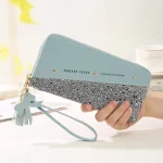 Zipper Stitching Contrast Color Tassel Rivet Purse - Image 4
