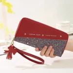 Zipper Stitching Contrast Color Tassel Rivet Purse - Image 5