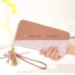 Zipper Stitching Contrast Color Tassel Rivet Purse - Image 7