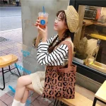 Knitted Shopping Bag Leopard Woven One-Shoulder Casual Portable Shoulder Handle Bag - Image 7