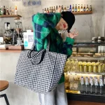Women Casual Design Plaid Pattern Canvas Large Capacity Shoulder Handle Tote Bag - Image 4