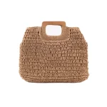 Women Pastoral Design Solid Color Straw Large Capacity Woven Shoulder Handle Bag - Image 5