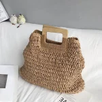 Women Pastoral Design Solid Color Straw Large Capacity Woven Shoulder Handle Bag - Image 7