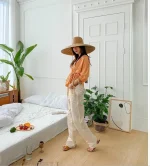 2 In 1 Women Pastoral Design Solid Color Straw Woven Bucket Drawstring Shoulder Handle Bag - Image 4