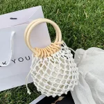 2 In 1 Women Pastoral Design Solid Color Straw Woven Bucket Drawstring Shoulder Handle Bag - Image 6