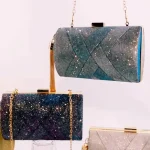Women Chic Tassel Design Sequin Patchwork Clutch Square Crossbody Evening Bag - Image 2