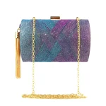 Women Chic Tassel Design Sequin Patchwork Clutch Square Crossbody Evening Bag - Image 4