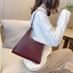 Lady Pure Color PU Leather Retro Casual Handbag - Image 4