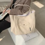 Women Casual Design Solid Color Canvas Large Capacity Shoulder Handle Tote Bag - Image 2