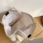 Women Casual Design Solid Color Canvas Large Capacity Shoulder Handle Tote Bag - Image 4