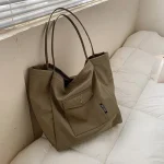 Women Casual Design Solid Color Canvas Large Capacity Shoulder Handle Tote Bag - Image 6