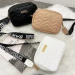 Women Fashion Casual Wave Stitch Design Solid Color PU Crossbody Bag