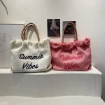 Women Fashion Casual Tassel Design Letter Embroidery Solid Color Canvas Shoulder Bag - Image 5