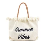Women Fashion Casual Tassel Design Letter Embroidery Solid Color Canvas Shoulder Bag - Image 7
