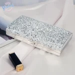 Women Sparkling Sequin Embellished Buckle Design Square Clutch Evening Bag