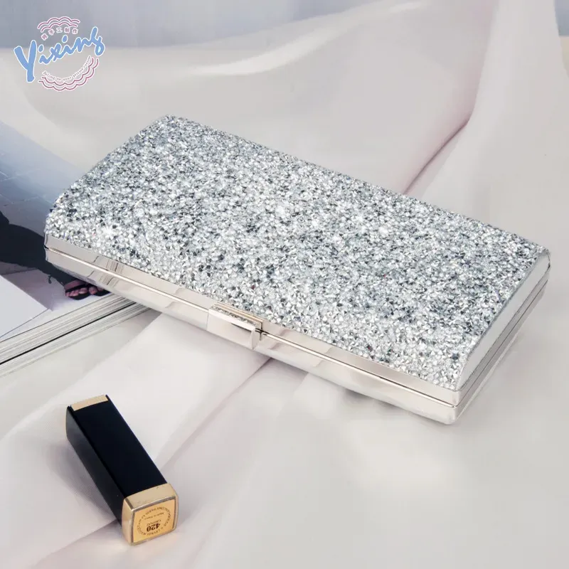 T1035DC05E_119075.webp Women Sparkling Sequin Embellished Buckle Design Square Clutch Evening Bag - Image 1